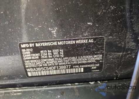 2013 BMW 328 Xi Sulev z USA, uszkodzony, nr VIN WBA3B5C54DF138877